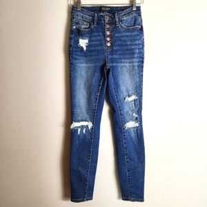 Judy Blue Mid Rise Medium Wash Skinny Jeans w/Thermal Patch Insert-Size 3/26
